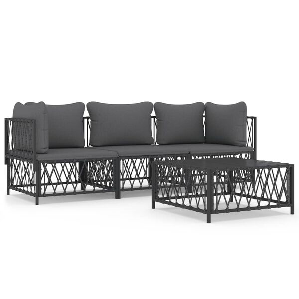 vidaXL Salon de jardin avec coussins 4 pcs anthracite acier