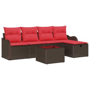 vidaXL Ensemble de canapé de jardin 6 pcs Marron et rouge Poly rotin