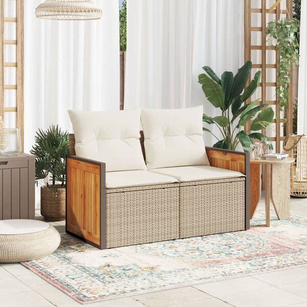 vidaXL Canap&eacute; de jardin avec coussins 2 places beige r&eacute;sine tress&eacute;e
