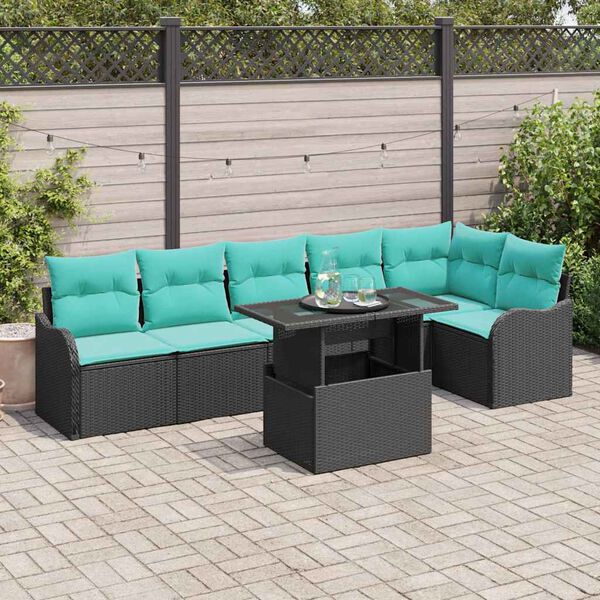 vidaXL Ensemble de canap&eacute; de jardin 7 pcs Noir Poly Rattan
