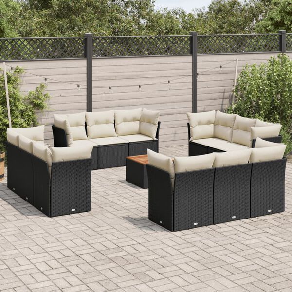 vidaXL Salon de jardin avec coussins 13 pcs noir r&eacute;sine tress&eacute;e