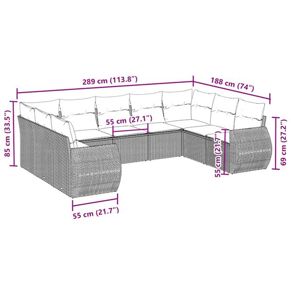vidaXL Salon de jardin 9 pcs avec coussins noir r&eacute;sine tress&eacute;e