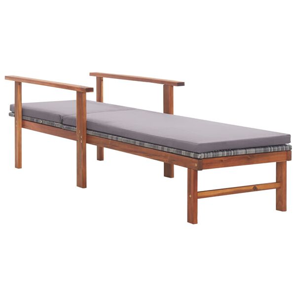 vidaXL Chaise longue et coussin R&eacute;sine tress&eacute;e et bois d'acacia Gris