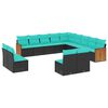 vidaXL Salon de jardin avec coussins 13 pcs noir r&eacute;sine tress&eacute;e