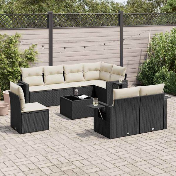 vidaXL Salon de jardin 9 pcs avec coussins noir r&eacute;sine tress&eacute;e