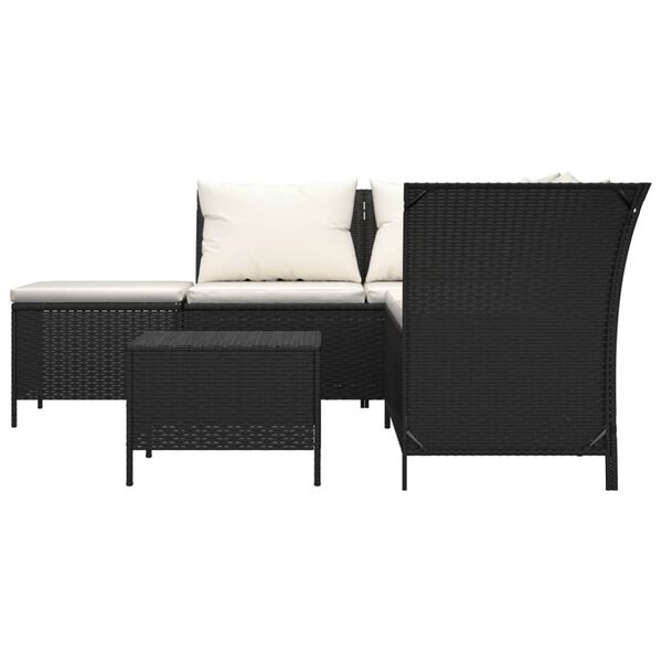 vidaXL Salon de jardin 4 pcs avec coussins Noir Résine tressée