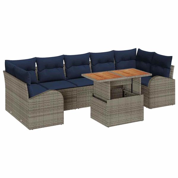 vidaXL Ensemble de canap&eacute; de jardin 8 pcs gris et bleu marine