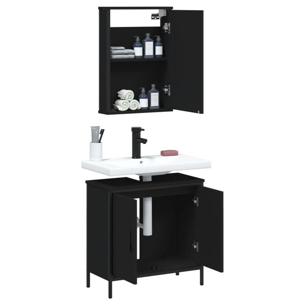 vidaXL Ensemble de meubles salle de bain 2 pcs noir bois d'ing&eacute;nierie