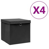 vidaXL Boîtes de rangement avec couvercles 4 pcs 28x28x28 cm Noir