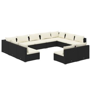 vidaXL Salon de jardin 11 pcs avec coussins Noir R&eacute;sine tress&eacute;e