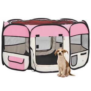 vidaXL Parc pliable pour chien avec sac de transport Rose 125x125x61cm