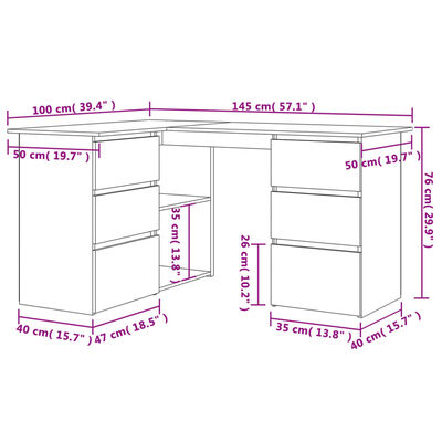 vidaXL Bureau d'angle Blanc brillant 145x100x76 cm Bois d'ingénierie