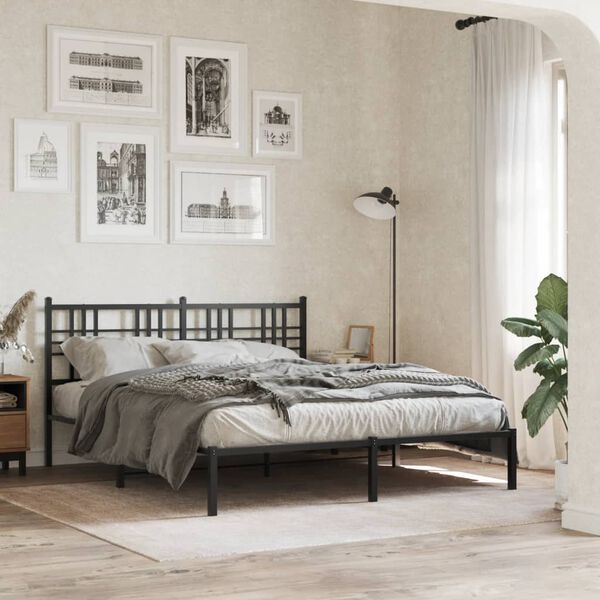 vidaXL Cadre de lit métal sans matelas avec tête de lit noir 150x200cm
