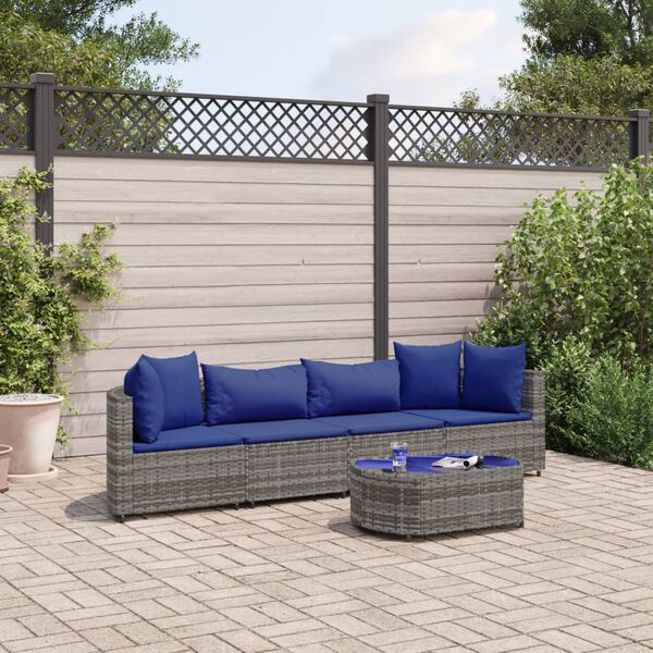vidaXL Salon de jardin 5 pcs avec coussins gris r&eacute;sine tress&eacute;e
