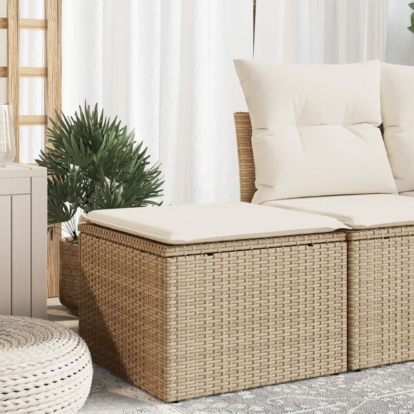 vidaXL Tabouret de jardin avec coussin beige 55x55x37cm r&eacute;sine tress&eacute;e