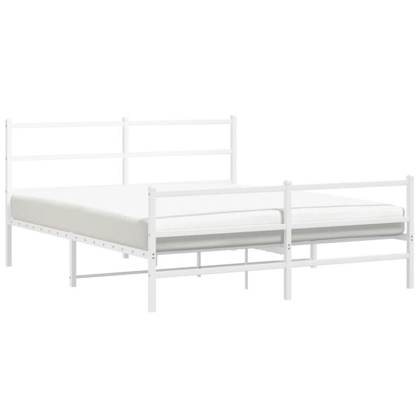 vidaXL Cadre de lit m&eacute;tal sans matelas et pied de lit blanc 150x200 cm