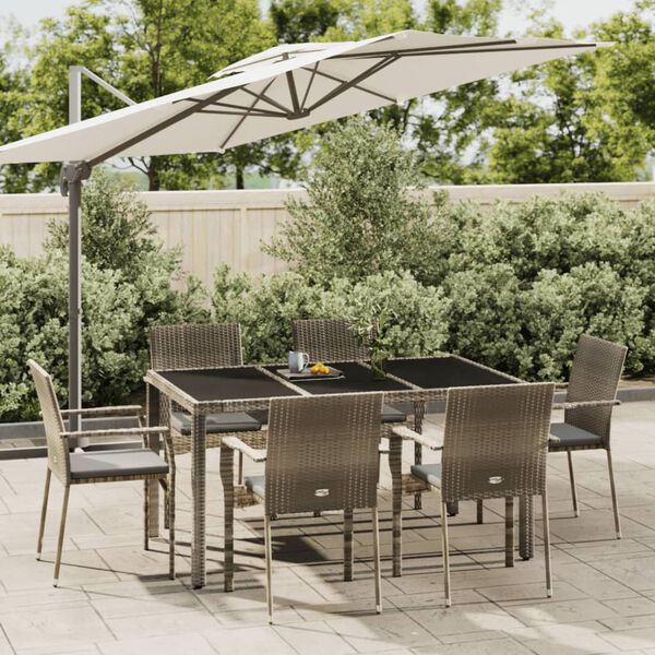 vidaXL Ensemble &agrave; manger jardin et coussins 7 pcs gris rotin