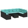 vidaXL Ensemble de canap&eacute; de jardin 10 pcs Noir et turquoise