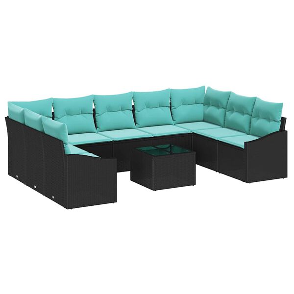 vidaXL Ensemble de canap&eacute; de jardin 10 pcs Noir et turquoise