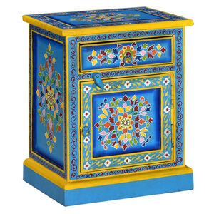 vidaXL Table de chevet Bois de manguier Turquoise Peinture &agrave; la main