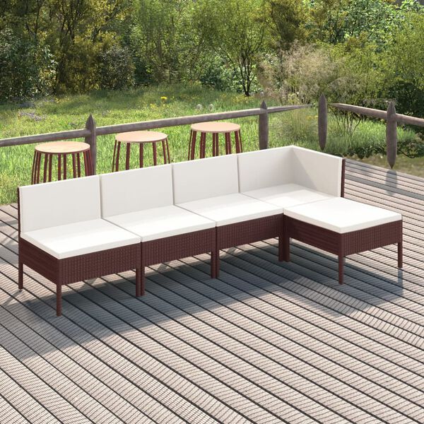 vidaXL Salon de jardin 5 pcs avec coussins r&eacute;sine tress&eacute;e marron
