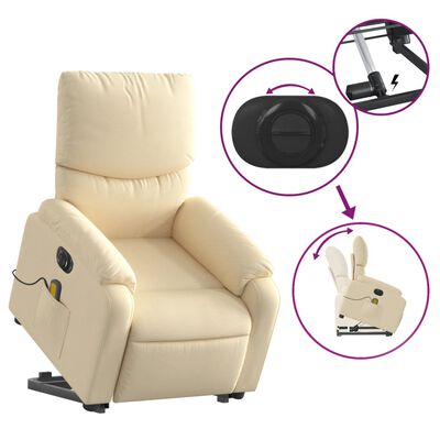 vidaXL Fauteuil inclinable de massage électrique crème tissu