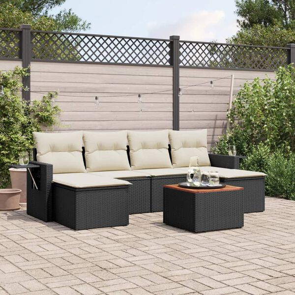 vidaXL Salon de jardin 7 pcs avec coussins noir r&eacute;sine tress&eacute;e