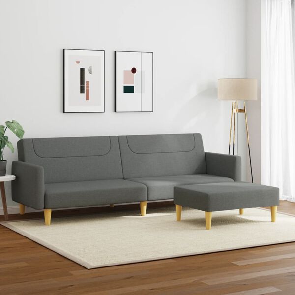 vidaXL Canapé-lit à 2 places avec repose-pied gris foncé tissu