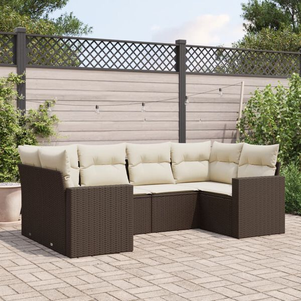 vidaXL Salon de jardin avec coussins 6 pcs marron r&eacute;sine tress&eacute;e