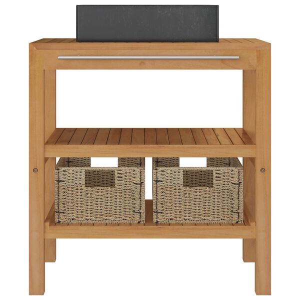 vidaXL Armoire de toilette Teck solide avec lavabo en marbre Noir