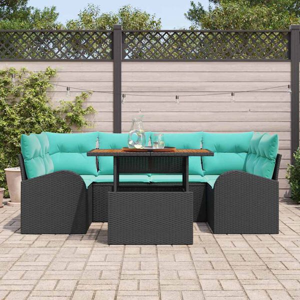 vidaXL Ensemble de canap&eacute; de jardin avec coussin 7 pcs Noir et bleu