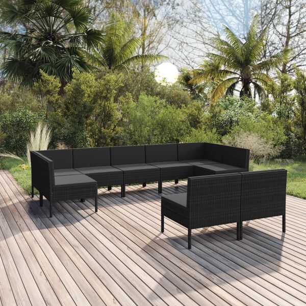 vidaXL Salon de jardin 9 pcs avec coussins R&eacute;sine tress&eacute;e Noir