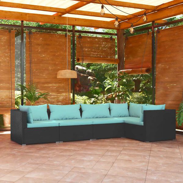 vidaXL Salon de jardin 5 pcs avec coussins R&eacute;sine tress&eacute;e Noir