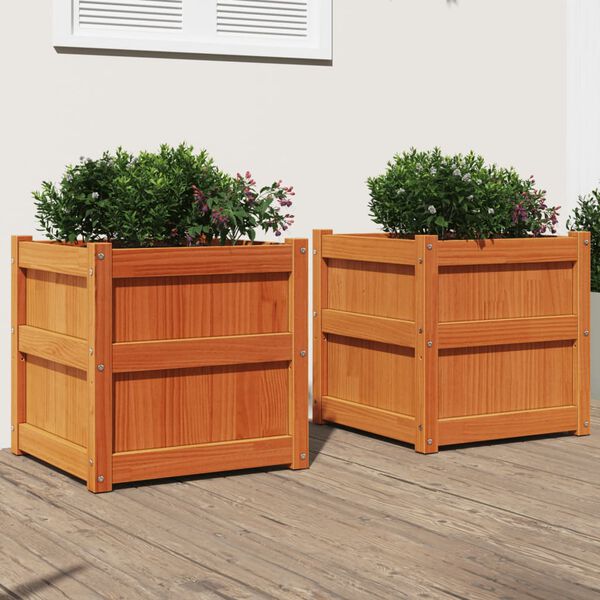 vidaXL Jardini&egrave;res 2 pcs cire marron bois de pin massif