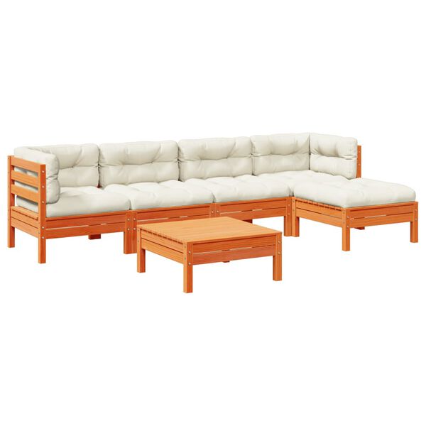 vidaXL Salon de jardin 6 pcs avec coussins cire marron bois pin massif