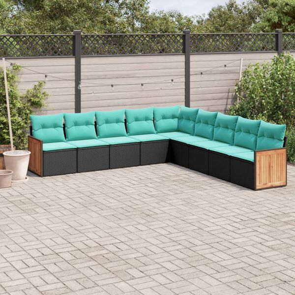 vidaXL Salon de jardin 9 pcs avec coussins noir r&eacute;sine tress&eacute;e