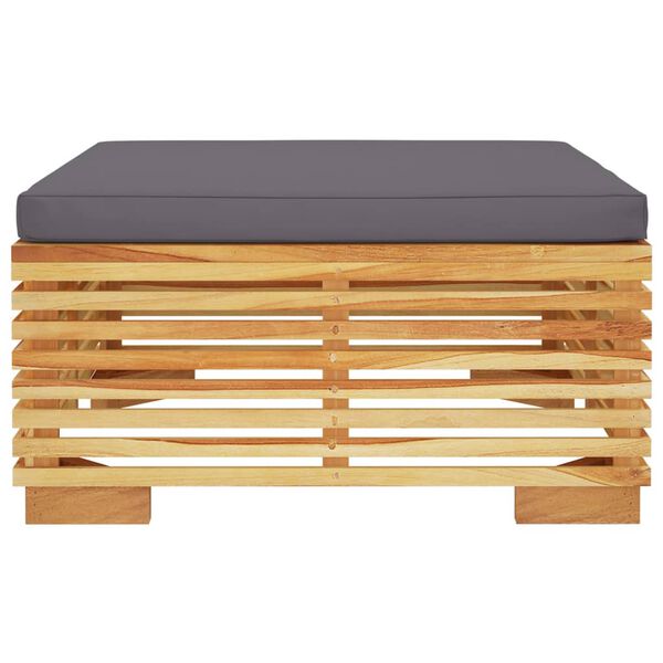 vidaXL Repose-pied de jardin et coussin Gris fonc&eacute; Bois de teck massif