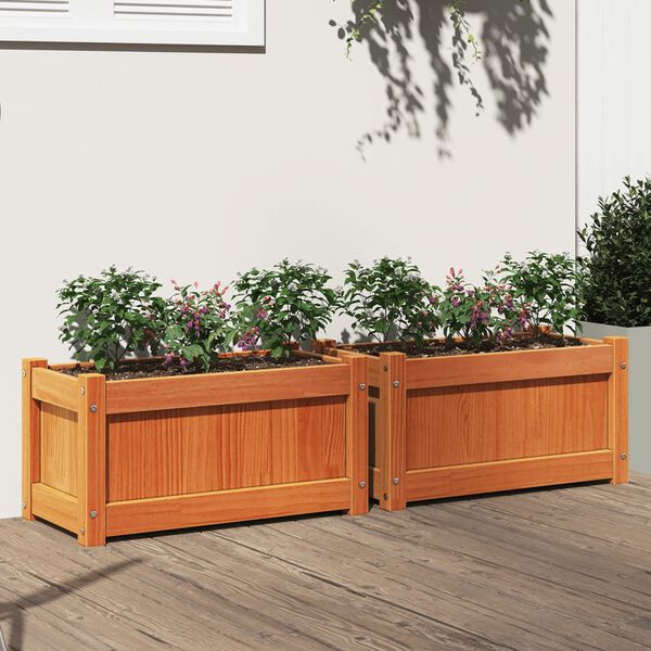 vidaXL Jardini&egrave;res 2 pcs cire marron bois de pin massif
