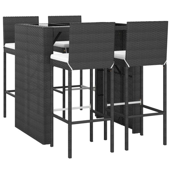 vidaXL Ensemble de bar de jardin 5 pcs avec coussins noir poly rotin
