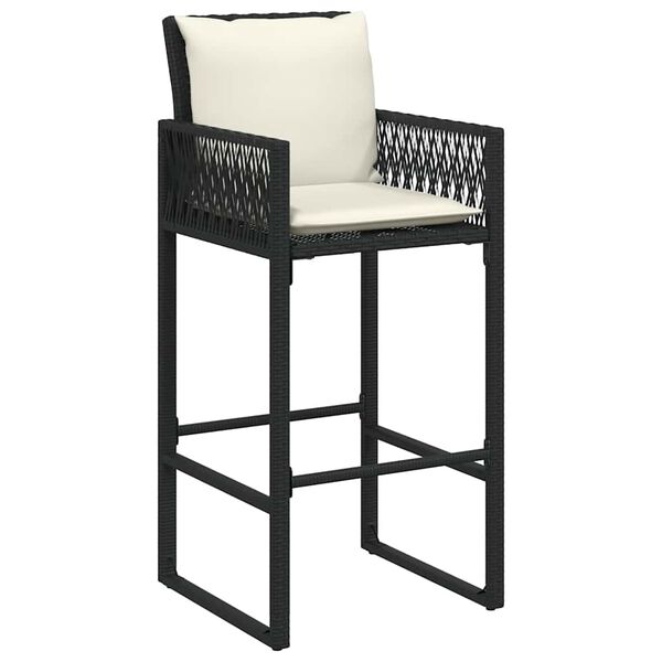 vidaXL Tabourets de bar jardin coussins lot de 2 noir r&eacute;sine tress&eacute;e