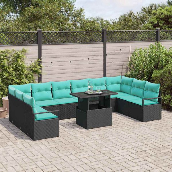 vidaXL Ensemble de canap&eacute; de jardin avec coussin 11 pcs Noir polyrotin