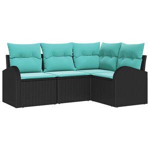 vidaXL Ensemble de Canapés 4 pcs Noir et turquoise polyrotin