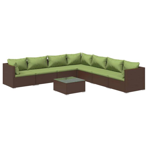 vidaXL Salon de jardin 8 pcs avec coussins résine tressée marron