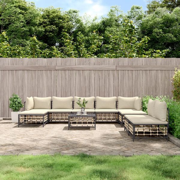 vidaXL Salon de jardin 10 pcs avec coussins anthracite r&eacute;sine tress&eacute;e