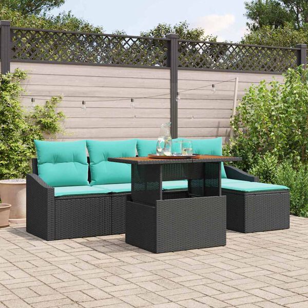 vidaXL Ensemble de salle &agrave; manger pour jardin 6 pcs Noir et Sarcelle