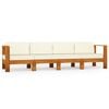 vidaXL Canap&eacute; de jardin 4 places et coussins blanc cr&egrave;me Bois d'acacia