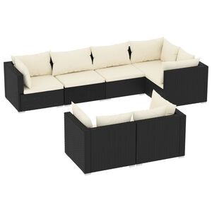 vidaXL Salon de jardin 7 pcs avec coussins Noir R&eacute;sine tress&eacute;e