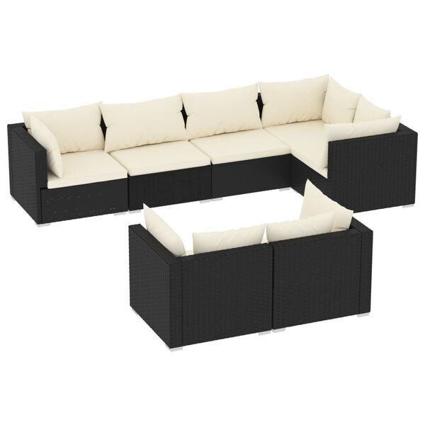 vidaXL Salon de jardin 7 pcs avec coussins Noir R&eacute;sine tress&eacute;e