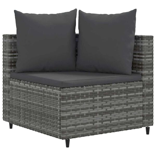 vidaXL Salon de jardin avec coussins 3 pcs gris r&eacute;sine tress&eacute;e
