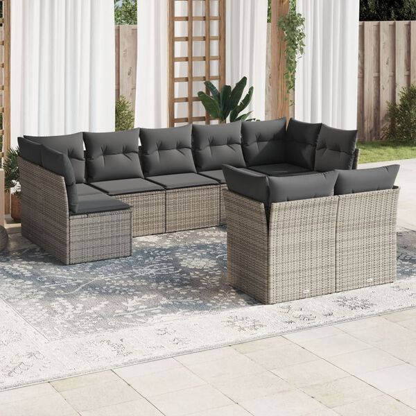 vidaXL Salon de jardin 9 pcs avec coussins gris r&eacute;sine tress&eacute;e
